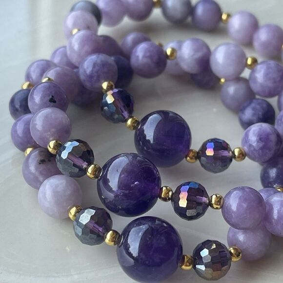 Lepidolite amethyst bracelet crystal stone stretch one bracelet new handmade - Picture 2 of 10